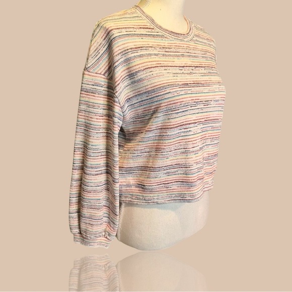 Madewell ‘Bubble-Sleeve Crop Top’ Sweatshirt in “Rainbow Stripe” Size Small - Picture 16 of 16